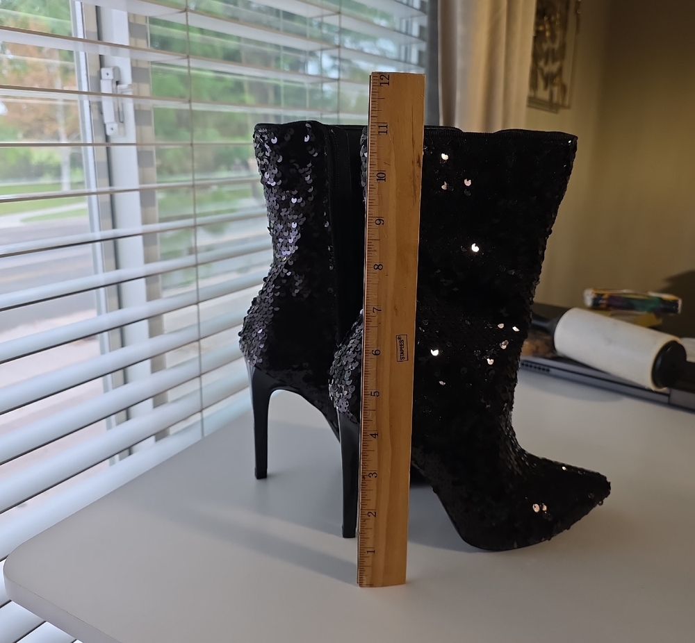 Cape Robbin Black Sequin Pointed-Toe Stiletto Ankle Boots